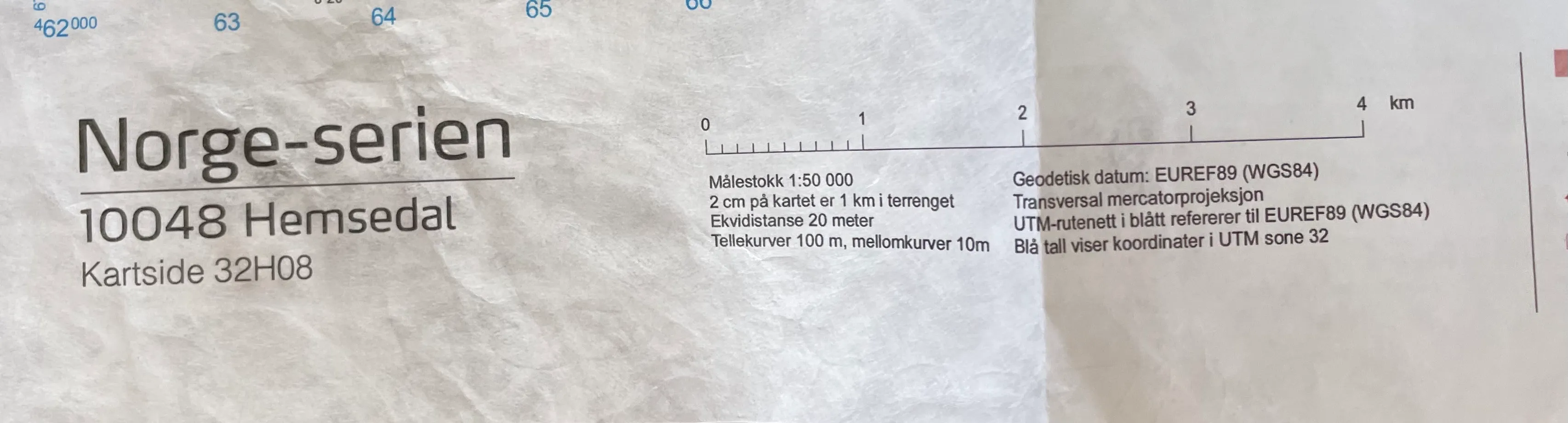 Hemsedal-kartet, Norge-serien, 1:50 000.