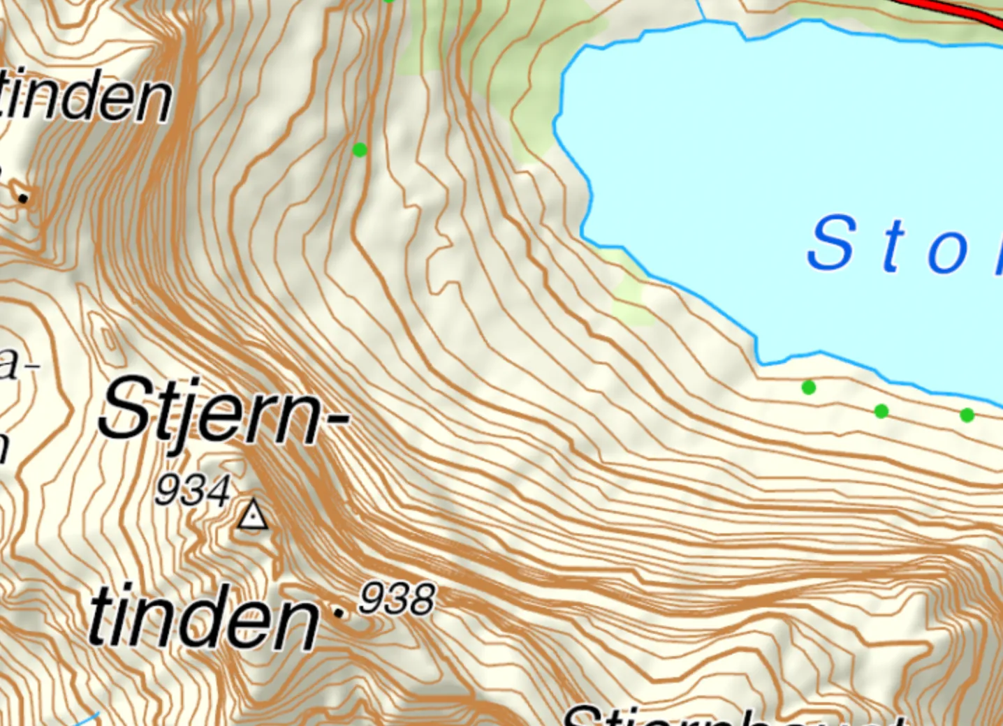 Eksempel på stup-tegn på kart.